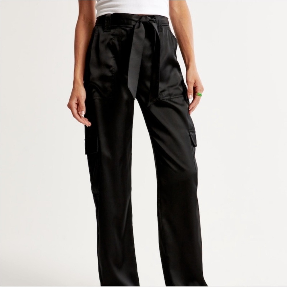 Black Baggy Satin Cargo Pants